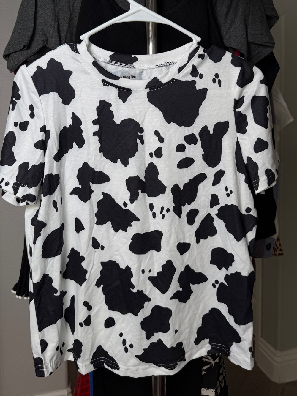 Women Cow Print Short Sleeve Tee - White & Black